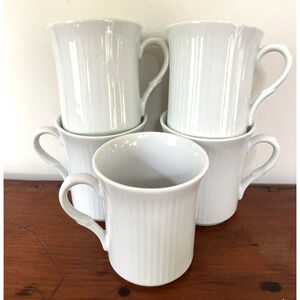 Set Lot 5 Vtg Lillian Vernon White Ribbed Porcelain Glazed Tea Coffee Cups Mugs